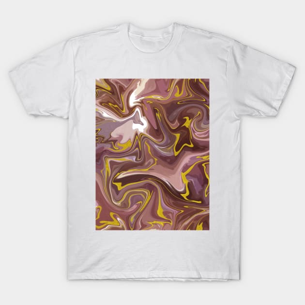 Dusty Rose and Purple with Gold Silk Marble - Purple, Pink, Beige Liquid Paint Pattern T-Shirt by GenAumonier